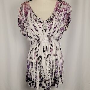Apt. 9 Purple and White Ruched Blouse